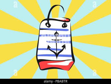 Sale banner in pop art style. Bag with rays Stock Vector