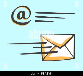 Email envelope icon in a motion. Cartoon pop art style Stock Vector