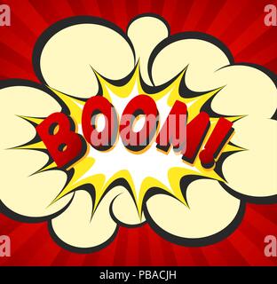 Comic explosion with advertising sale concept. Pop art ad poster with explosion and boom lettering Stock Vector