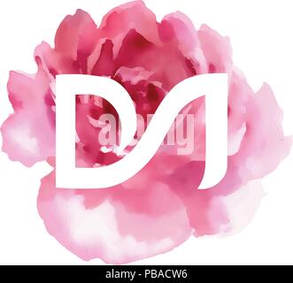 dm letter pink flower vector logo. m d letter vector logo Stock Vector