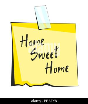 Home sweet home paper sticky note. Retro reminder sticker Stock Vector