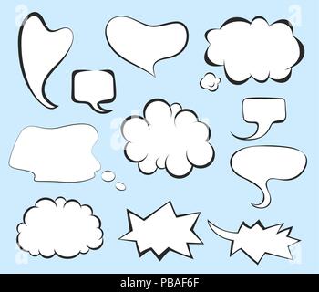 Pop art comic speech bubbles set. Blank clouds for letterings. Stock Vector