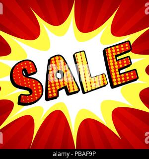 Retro Sale banner on red rays background. Vintage sell-out poster. Vector illustration. Stock Vector