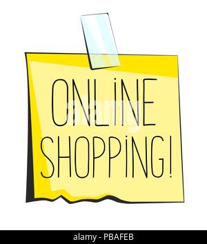 Online shopping paper sticky note. Retro reminder sticker Stock Vector