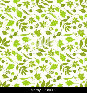 Russian forest seamless pattern. Camouflage fabric.  European trees design. Oak, linden, birch, chestnut, willow, alder, ash and maple leaves. Vector  Stock Vector