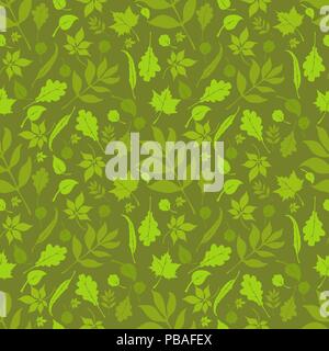 Russian forest seamless pattern. Camouflage fabric. Square format. Leaves texture. European trees design. Oak, linden, birch, chestnut, willow, alder, Stock Vector
