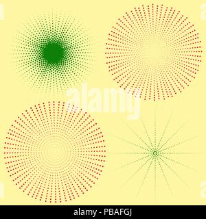 Set of abstract patterns. Vector dots composed in retro style circles. Stock Vector