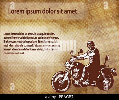 retro motorcyclist on the abstract background - vector Stock Vector