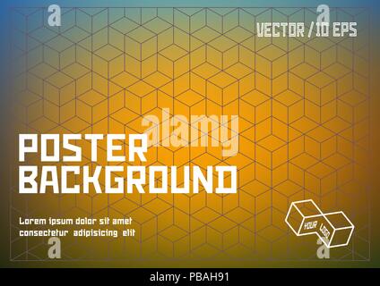 Vector cubes geometric background. Yellow, blue and green blur poster layout. Stock Vector