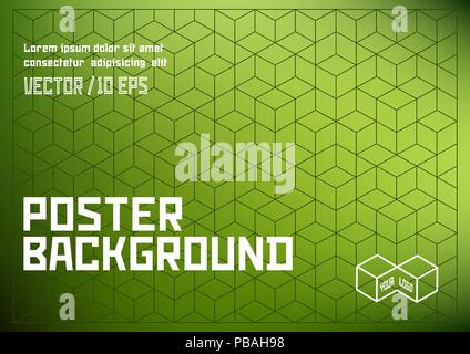 Vector cubes geometric background. Green poster layout. Stock Vector