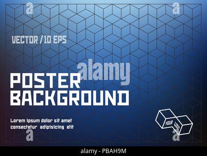 Vector cubes geometric background. Blur blue  poster layout. Stock Vector