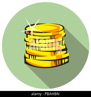 Golden coins stack. Retro vector illustration. Stock Vector