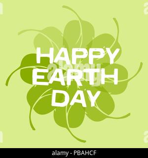 Happy Earth Day illustration. Light green leaves pattern and white lettering. Vector image. Stock Vector