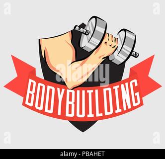 Bodybuilding strong bicep Illustration. Workout and fitness sport icon. Creative vector cartoon style poster. Stock Vector