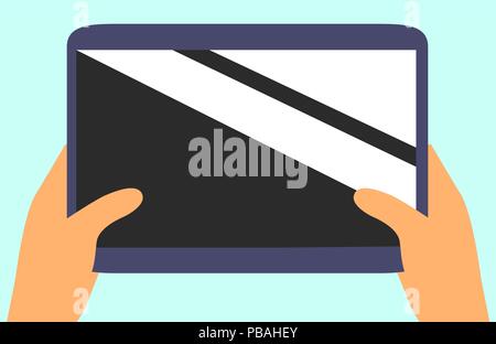 Digital tablet in hands.  Flat vector touchpad  icon. Stock Vector