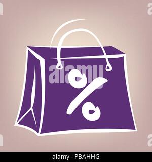 Colorful kraft paper bag with percentage. Modern vintage illustration. Pop art style. Isolated vector object on white background. Stock Vector
