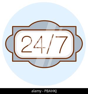 Open 24 hours a day, 7 days a week icon. Online around the clock sign. Colored flat line design. Vector illustration. Stock Vector