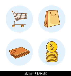 Online shopping flat line icons. Set of colored 'market' signs. Vector illustrations. Stock Vector