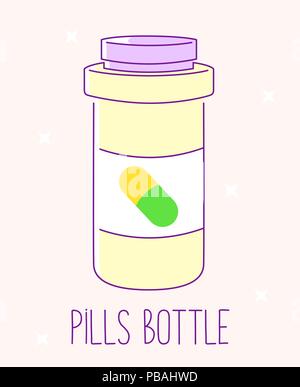 Pills bottle. Flat line design. Vector illustration Stock Vector