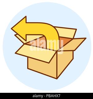 Colored "returns"  icon. Opened box with arrow. Trendy flat line  design. Colorful vector illustration Stock Vector