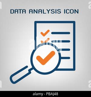 Data analysis icon. Laconic blue and orange lines on gray background. Isolated vector object Stock Vector