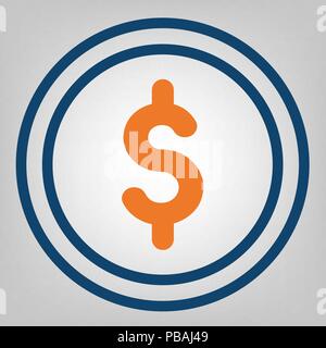 Dollar, money icon. Laconic blue and orange lines on gray background. Isolated vector object Stock Vector