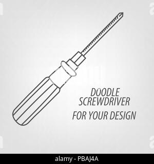 Doodle screwdriver. Under construction concept object. Vector illustration Stock Vector