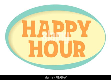 Happy hour vector sticker. Volume frame with shadow. Speech bubble in retro style. Stock Vector