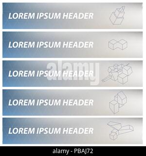 Set of geometric headers or footers with abstract shapes and mesh gradient. Simply editable vector backgrounds Stock Vector