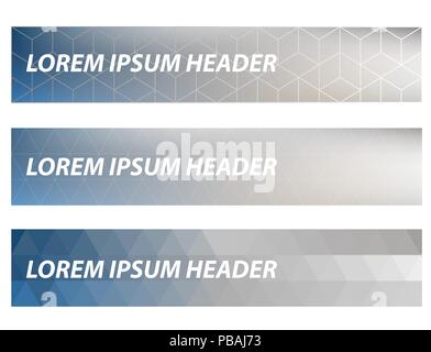Set of geometric headers or footers with mesh gradient. Simply editable vector backgrounds Stock Vector