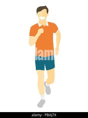Flat design running man. Boy run, front view. Vector illustration for healthy lifestyle, weight loss, health and good habits articles, banners, poster Stock Vector