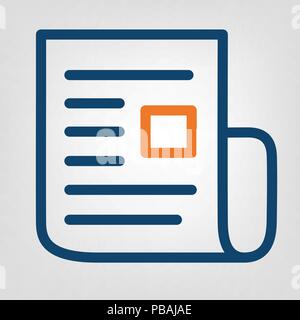 Flat line report icon. Laconic blue and orange lines on gray background. Isolated vector object Stock Vector