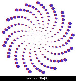 Blue and red dots spiral background. Ink drops, 3d effect. Abstract vector object Stock Vector