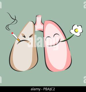 Smoking and healthy lungs. Danger of smoke. Positive and negative characters. Vector illustration Stock Vector