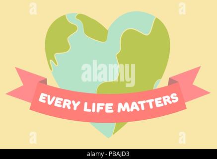 Every life matters poster. Heart shape with ribbon. Pastel colors, retro style. Vector illustration. Stock Vector