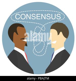 Agreement flat design icon, vector illustration of debates which leads to consensus Stock Vector