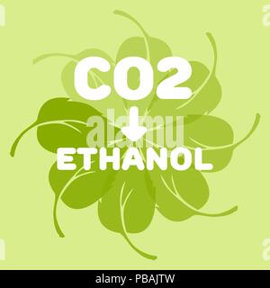 CO2 to ethanol icon, green leaves sign, vector illustration Stock Vector