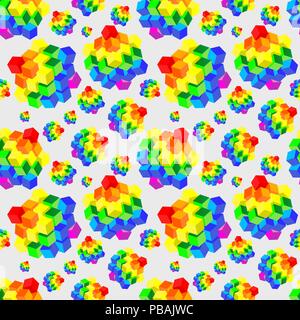 Rainbow cubes seamless pattern, geometric vector texture Stock Vector