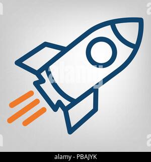 Flat line start up rocket icon, vector object Stock Vector