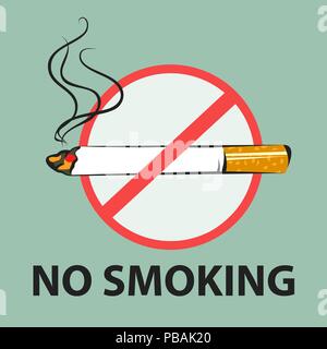 No smoking vector sign, crossed cigarette, comic cartoon style Stock Vector