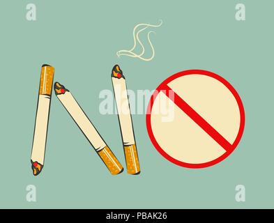 No lettering made of cigarettes and prohibition sign, no smoking concept, vector illustration Stock Vector