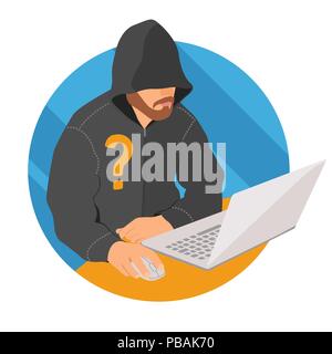 Anonymous user on laptop icon, flat design web anonymity sign, vector illustration Stock Vector