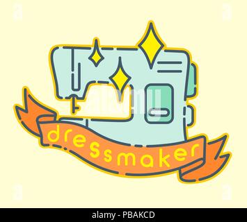 Sewing machine flat design icon, dressmaker badge sign Stock Vector