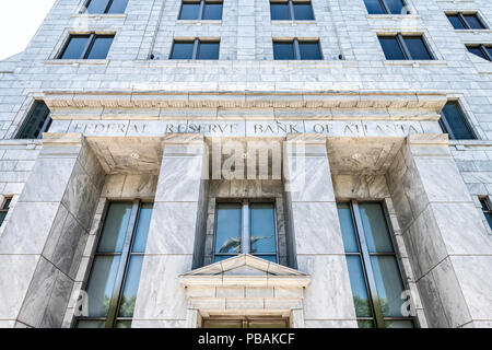 Atlanta, USA - April 20, 2018: Federal Reserve Bank of Atlanta, Georgia entrance, facade of regulatory, regulation government building in downtown, mi Stock Photo