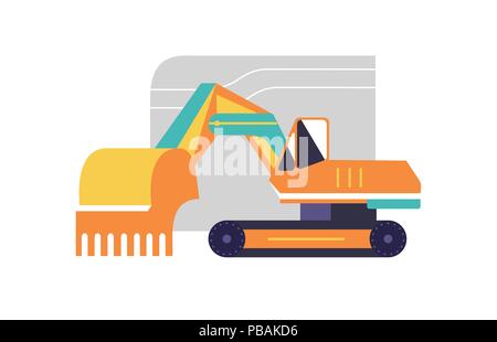Excavator flat style icon, vector illustration Stock Vector