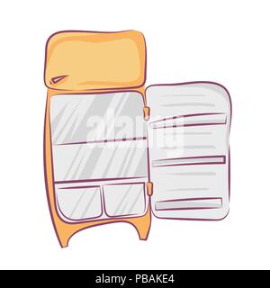 Retro refrigerator with opened door, cartoon style, vector illustration isolated on white Stock Vector