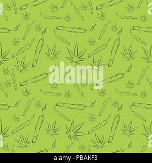 Marijuana leafs and joints seamless pattern. Mj vector background Stock Vector