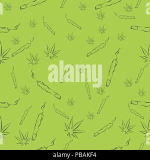 Marijuana leafs and joints seamless pattern, mj vector background Stock Vector