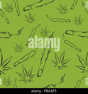 Marijuana leafs and joints seamless pattern, Mj vector background Stock Vector