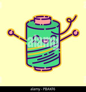 Spool of thread badge, cute kawaii flat design style sign, dressmaker icon, vector cartoon character Stock Vector